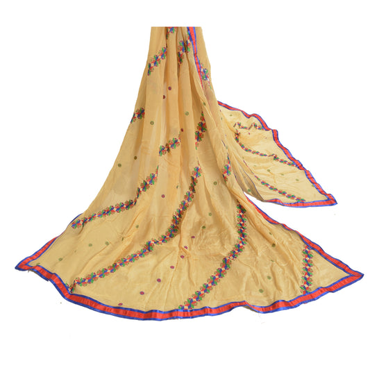 Sanskriti Vintage Dupatta Long Stole Pure Silk Ivory Embroidered Wrap Scarves